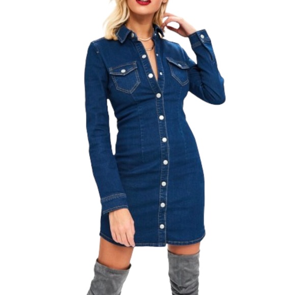 Missguided Dresses & Skirts - Missguided Long Sleeve Button Denim Dress size 6